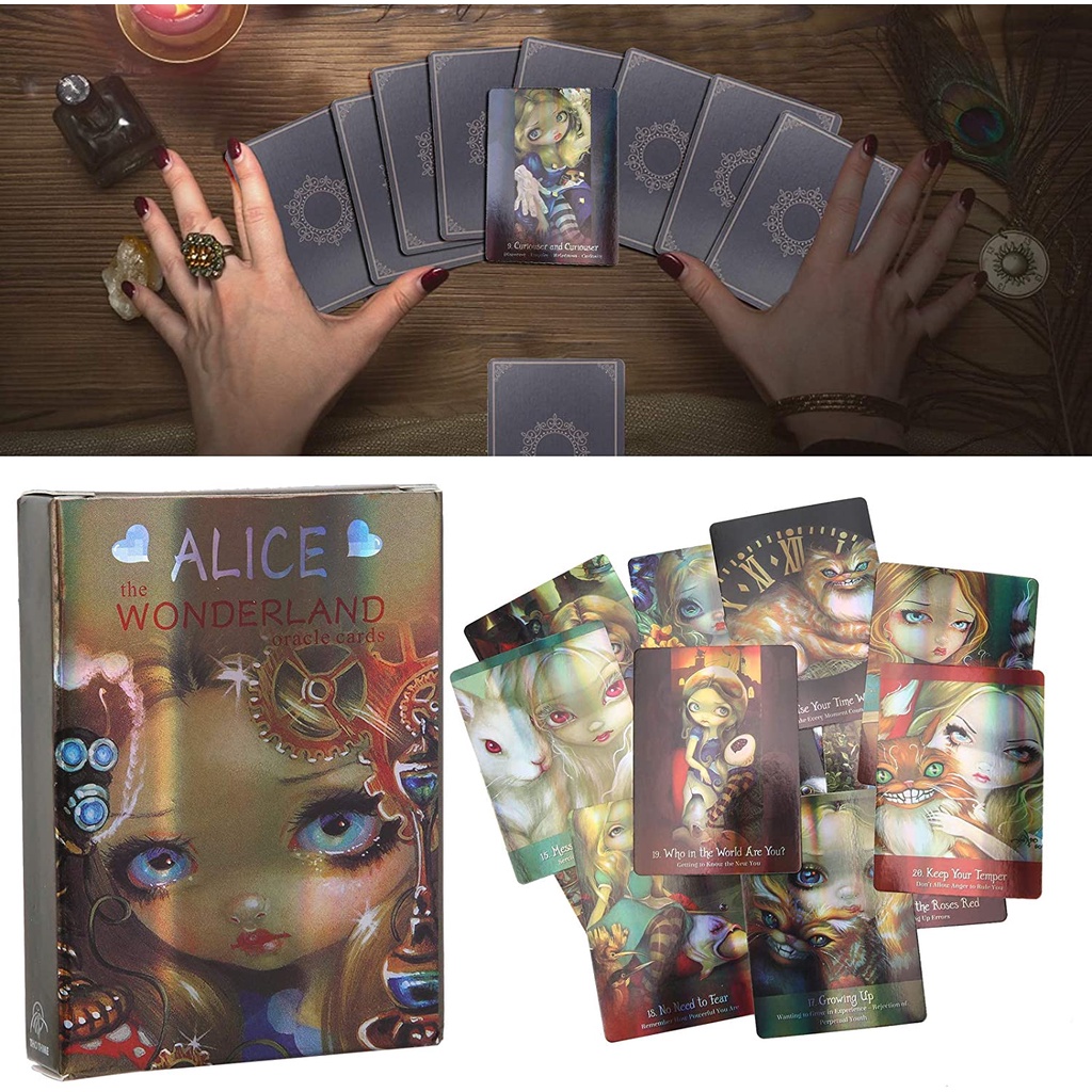 Alice The Wonderland Oracle Cards for Beginners - 45Pcs Hologram Paper English Version Fate Divination Tarot