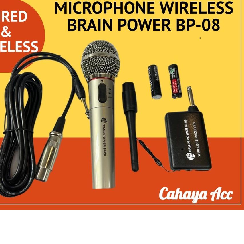 ✶ Microphone Wireless Proffesional Brain Power BP-08 - Mic Wireless dan Kabel - Microphone Wired & W