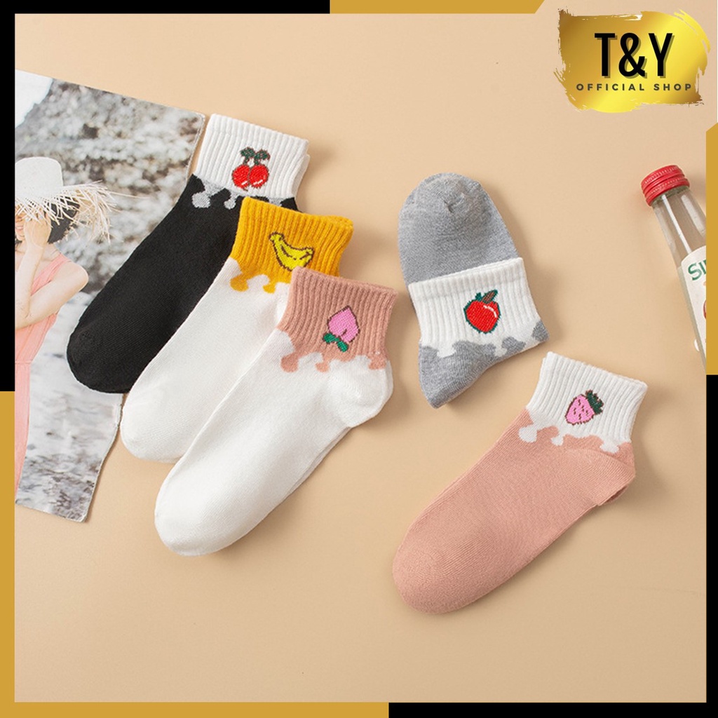 T&amp;Y Kaos Kaki Wanita Motif Buah-Buahan 6583 Kaos Kaki Karakter Unisex Tinggi Cute Socks Fruit Korean Model Simple