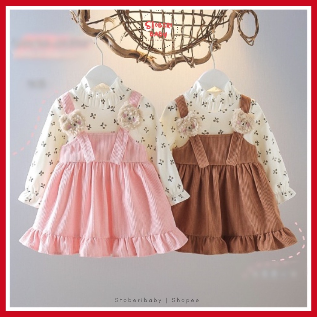 PUNCAK 3.3 stoberibaby - DRESS BEAR COURDORAY SHN EBV Baju Dress Anak Perempuan Import Dress Bayi Cewek 0-5 Tahun Gaun Bayi