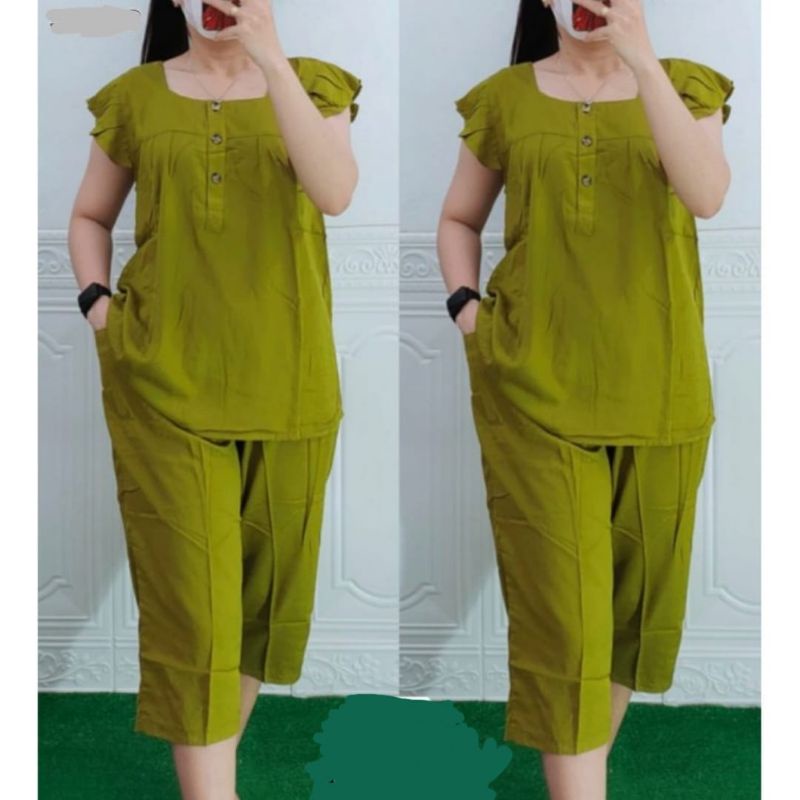 Setelan wanita 7/8 one set astrid polos rayon ld 110