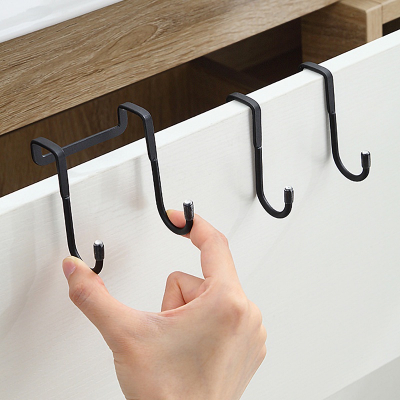 [Featured] Double S-Shaped Hook Stainless Steel Nail-Free Cabinet Door Storage Rack Door Back Wall Mounted Hooks Multi-Purpose Towel Hat Clothing Holders