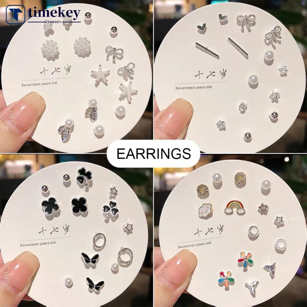 Timekey Indah Kecil Satu Minggu Anting Set Temperamental Sederhana Telinga Giwang Paduan Halus Anting Perhiasan Untuk Wanita L7S3