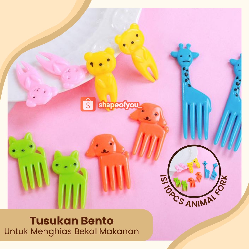 Garpu Buah Mini Set 10pcs Kartun Binatang Peternakan - Garpu Bento Buah Motif Animal