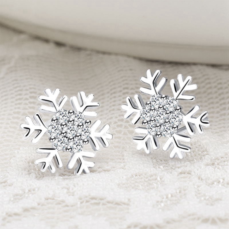 Kristal Zirkon Snowflake Stud Earrings Untuk Wanita Berlian Imitasi Mengkilap Pesona Anting-Anting Gadis Natal Tahun Baru Ulang Tahun Perhiasan Hadiah