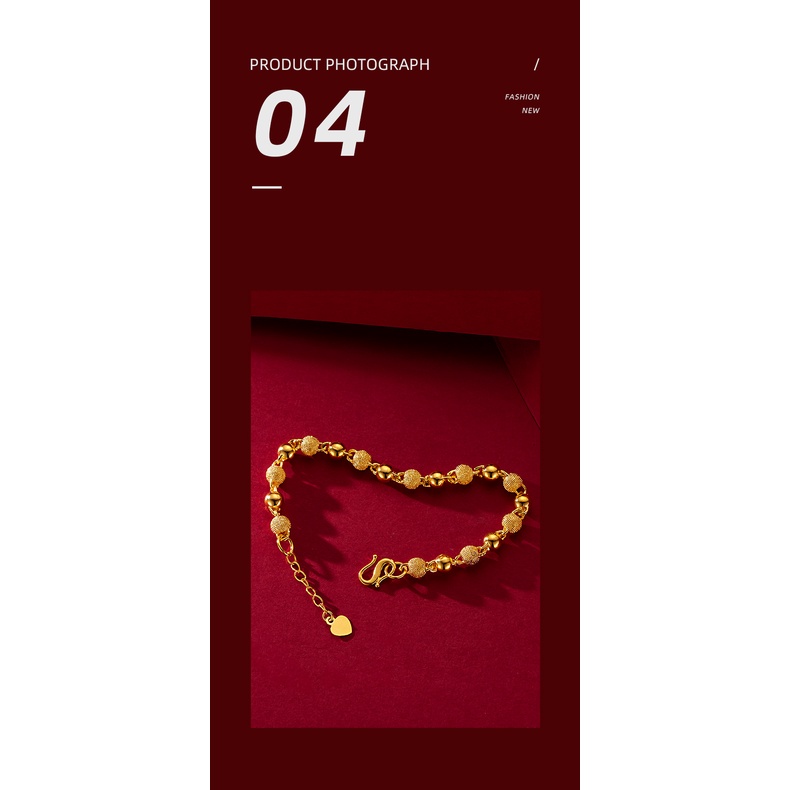 Goldkingdom Perhiasan Fashion 24 K Bangkok Aksesoris Ready Stock Budha Manik-Manik Gelang Tembaga Murni Berlapis Emas Padat Ringan Pasir Beads Gelang Wanita