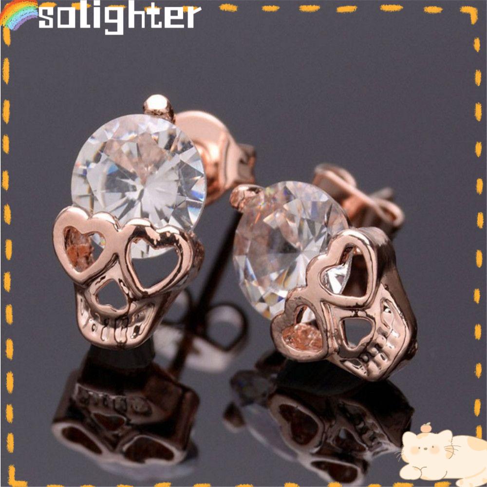 Solighter Stud Earring Hadiah Perhiasan Festival Tren Gaya Punk Bahan Alloy Halloween