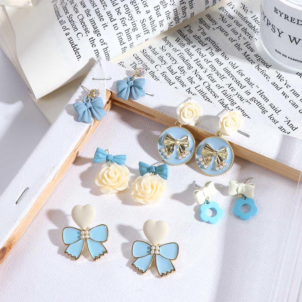 Mxbeauty Anting Wanita Fashion|Ikatan Simpul Biru Bunga Gadis Gaya Korea