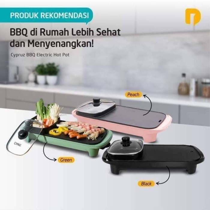 Cypruz Elektrik Hotpot BBQ Pan - 2in1 Panci Hotpot dan Panggangan