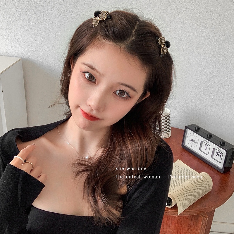 Flash diamond bow Jepit Rambut Wanita Korea Hitam vintage Kecil Ambil Klip