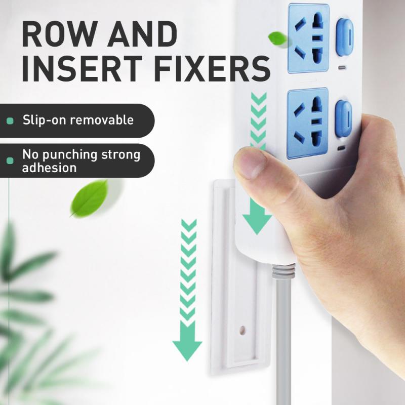 [Unggulan] Plug-in Row Socket Fixer Kait Dinding Yang Dipasang Di Dinding Socket Tempat Penyimpanan Kabel Kawat Organizer Self-adhesive Power Strip Holder Rumah Kantor Rak Dinding Multifungsi