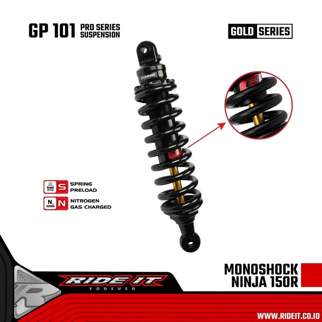 (BISA COD) MonoShock Ride It GP 101 Premium Mono Shock Original Ride It 101, Ninja 150 R 150R | Ninja 150 SS 150SS | Ninja 2 Tak | 2T