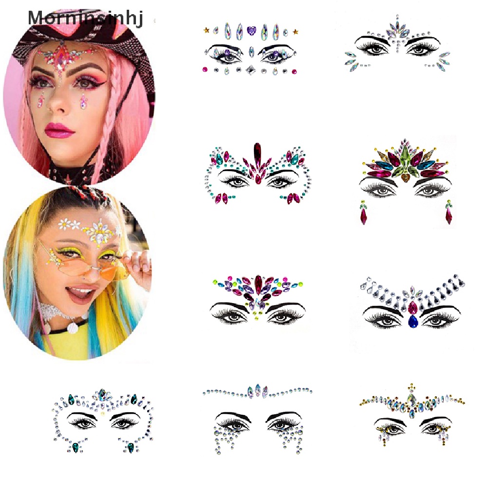 Mornin 3D Rhinestones Stiker Wajah Tato Sexy Makeup Pesta Glitter Woman Face Jewels  Id