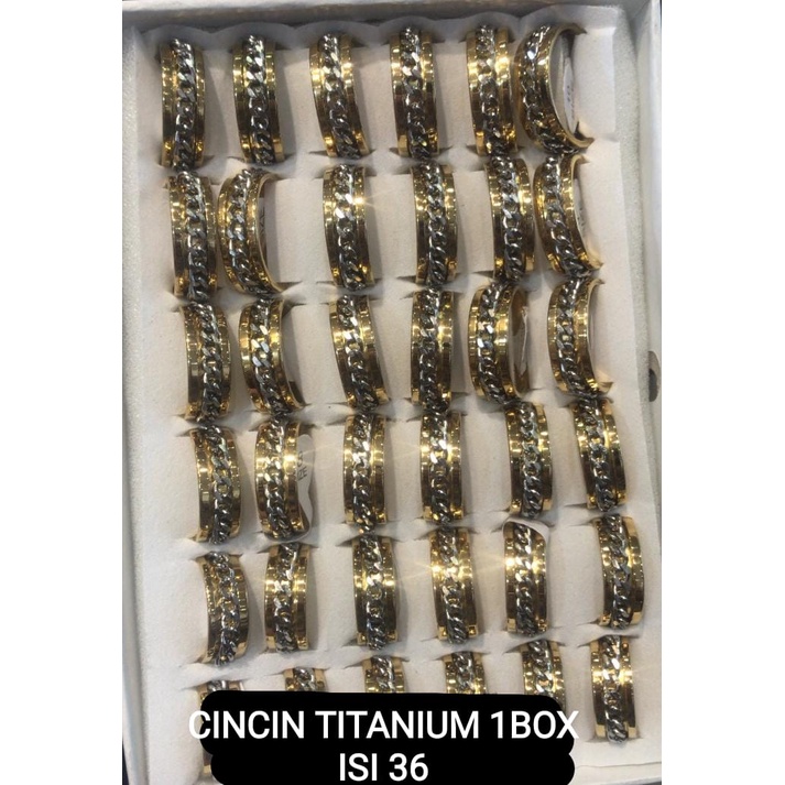 CINCIN RANTAI TITANIUM GROSIR 1 BOX ISI 36 PCS UKURAN 6 SAMPAI 10 / CINCIN MOTIF RANTAI GOLD DUNIA GELANG TERBARU