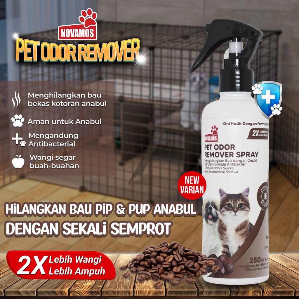 NOVAMOS Penghilang Bau Kotoran Hewan Peliharaan 250 ML- NOVAMOS Pet Odor Remover Spray - Spray Penghilang Bau Kotoran Anjing Kucing dll