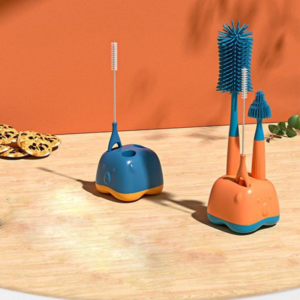 [Elegan] Sikat Botol Susu Portable Lucu Sanitary Groove Brush Sikat Pembersih Puting Food Grade Multi-Fungsional Bear Base Cup Scrubber