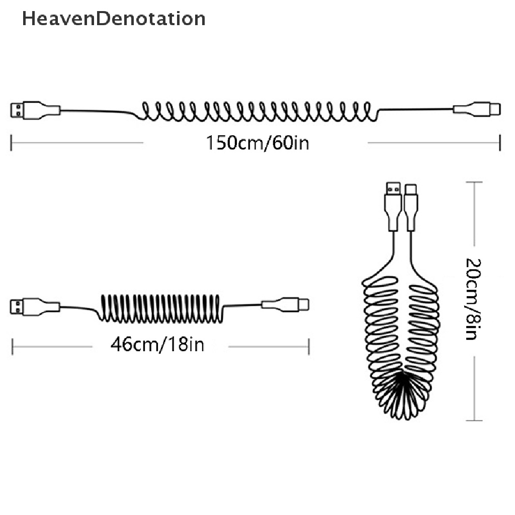 [HeavenDenotation] 66w 5A Pengisian Cepat Tipe C Kabel Micro Spring Mobil Charging Cable Untuk Telepon HDV