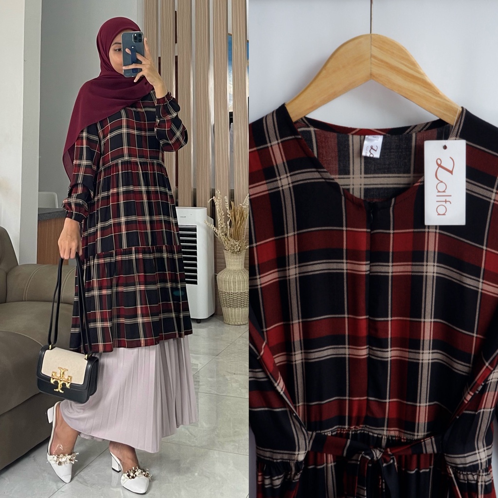 VANYA tunik by ZALFA OUTFIT / tunik motif / tunik rayon / tunik tartan