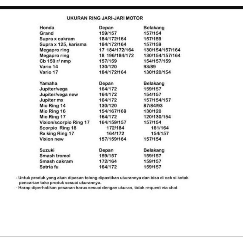 ( BISA COD ) (TDR Racing) Ruji Jari Jari Chrome Original Ring 14 | 16 | 17 | 18 Ukuran 89 | 120 | 130 | 154 | 157 | 159 | 164 | 172 | 184 , Original Thailand