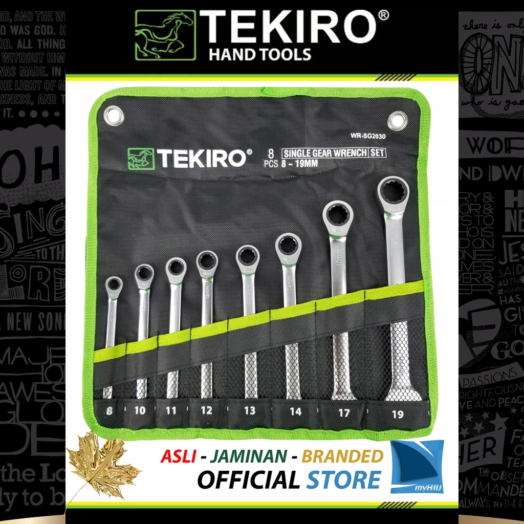 Set Kunci Pas Ring Ratchet Panjang Isi 8 pcs Uk. 8~19 mm / Single Gear Ratchet with Open Ended Wrench Spanner SET TEKIRO