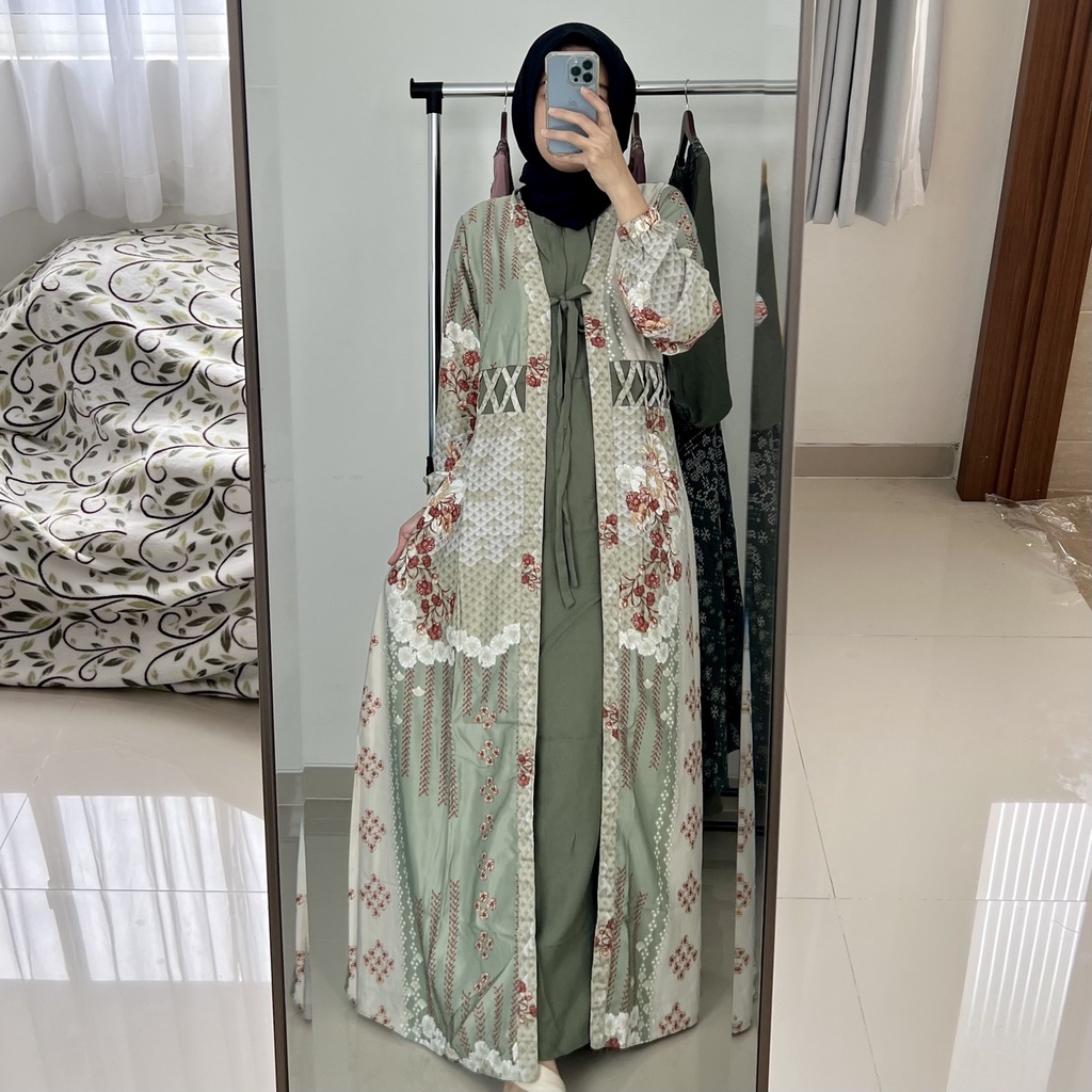 Gamis Sybilla - Gamis Rompi Pesta Raya Syari wanita Casual Lebaran Maxmara Lux MCL2 Tali Pinggang Samping