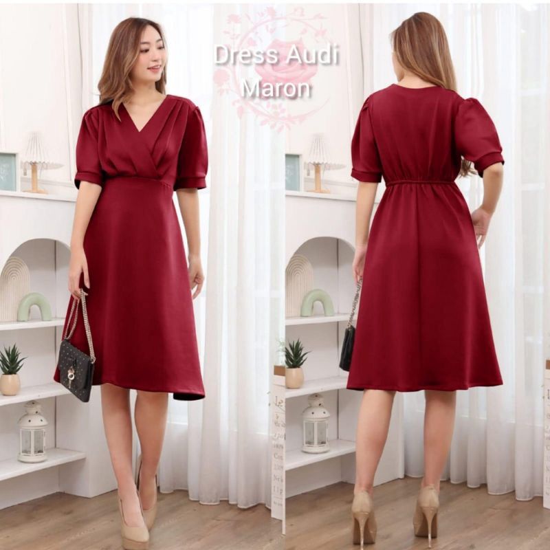 Toply shop Dres Audi  korean style  elegant scuba / Dres wanita  pesta scuba premium