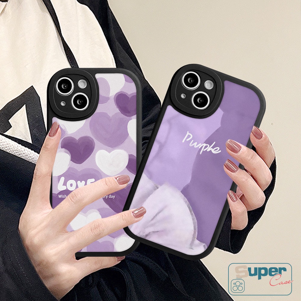 Untuk Oppo A17 A78 A58 A17K A15 A95 A12 A57 A16K A74 A54 A16 A96 A5s A9 A5 A55 A77s A76 A16E A3S A1K A7 Reno 8T 5Z 5F 5 A53 A31 Lukisan Minyak Blok Warna Ungu Love Hati Sarung Soft Case