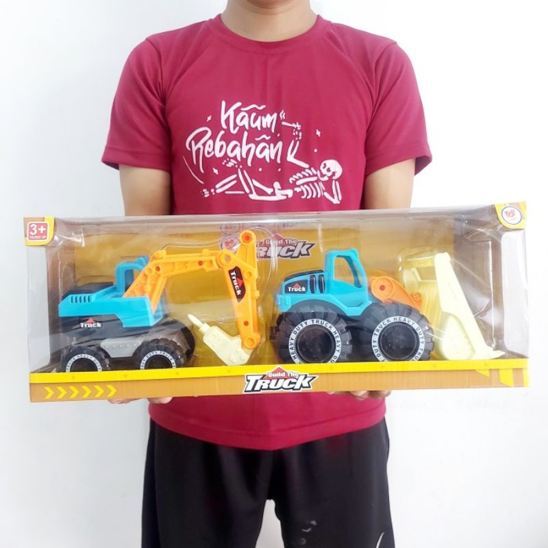 Mainan Set Kontruksi Miniatur Alat Berat Crane Excavator Anak Edukatif