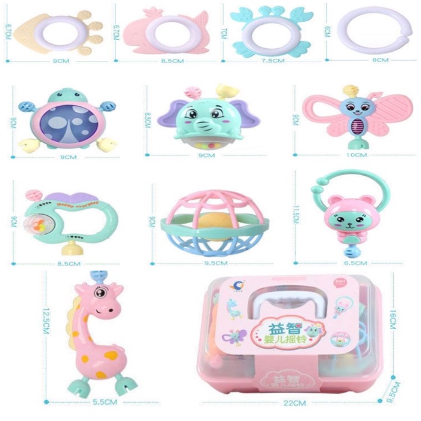 (R.B.C) Rattle kotak set 11pcs  Rattle Teething Kit  Mainan Gigitan Bayi  mainan kerincingan dan gigitan bayi  Gigitan Bayi Teether mainan bayi