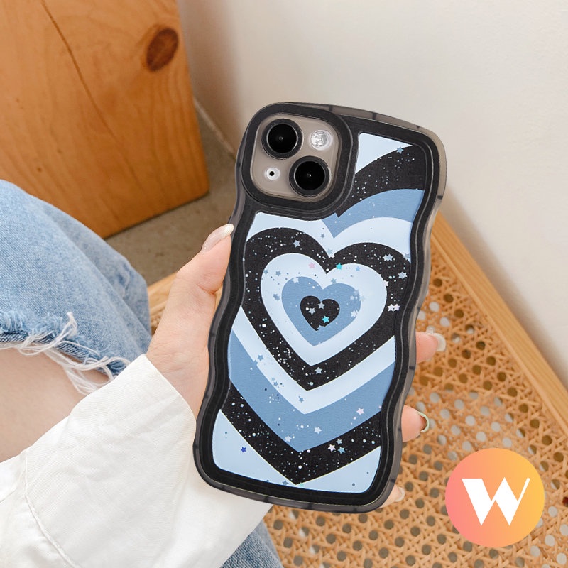 IPHONE Casing Cinta Hati Gradasi Fashion Kompatibel Untuk Iphone11 13 12 14 Pro Max XR X7 8 14 6s 6 Plus XS Max SE 2020 Lembut Tpu Bling Bintang Wavy Edge Phone Cover