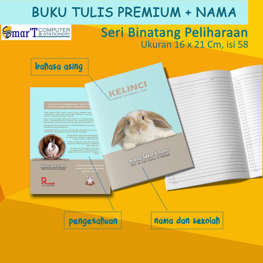 

Buku Tulis SIDU isi 58 Lembar Cover Binatang / Custom Nama Sendiri