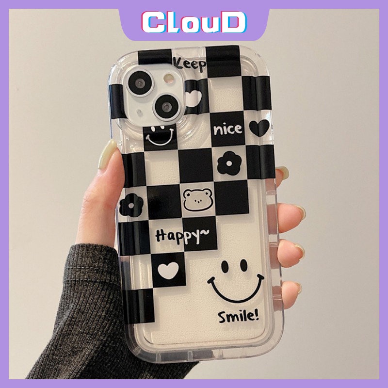 IPHONE Pasangan Chessboard Cinta Hati Case Kompatibel Untuk Iphone7 6s 8 6 Plus XR X13 11 12 14 Pro Max XS Max SE 2020 Smiley Lucu Shockproof Airbag Lembut Tpu Bunga Cover