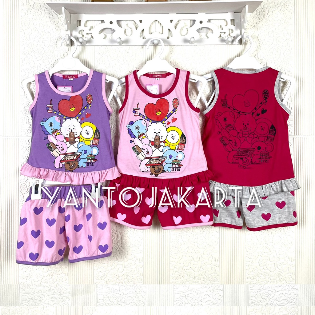 SETELAN BT21 SINGLET ANAK PEREMPUAN 1-5 TAHUN