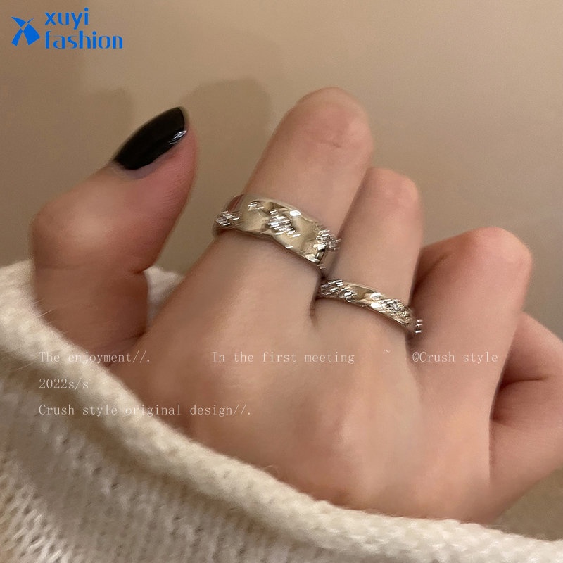 Fashion Perak Zirkon Terbuka Cincin Sederhana Keren Jari Rings Aksesoris