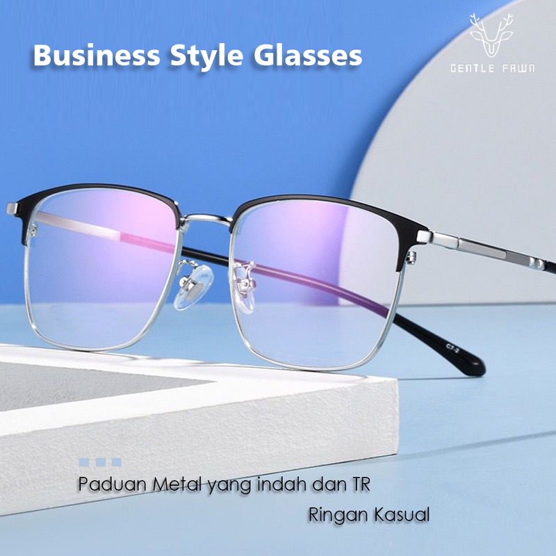 Gentle Fawn Frame Kacamata Kotak TR90+METAL Simple Keren Bisa Minus Antiradiasi Blueray Photocromic 