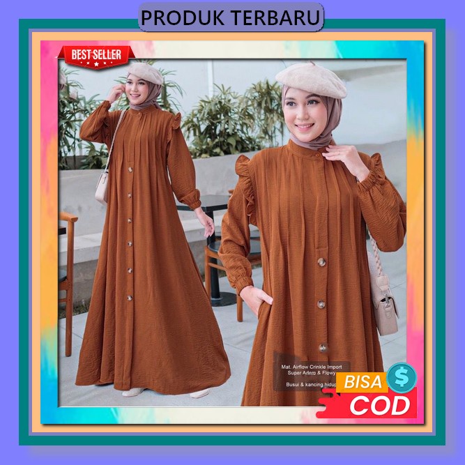 Baju Gamis Wanita Midi Dress Muslim Korea Crincle Rayon Putih Premium Gamis Ziya Maxy Dress Busui Cr