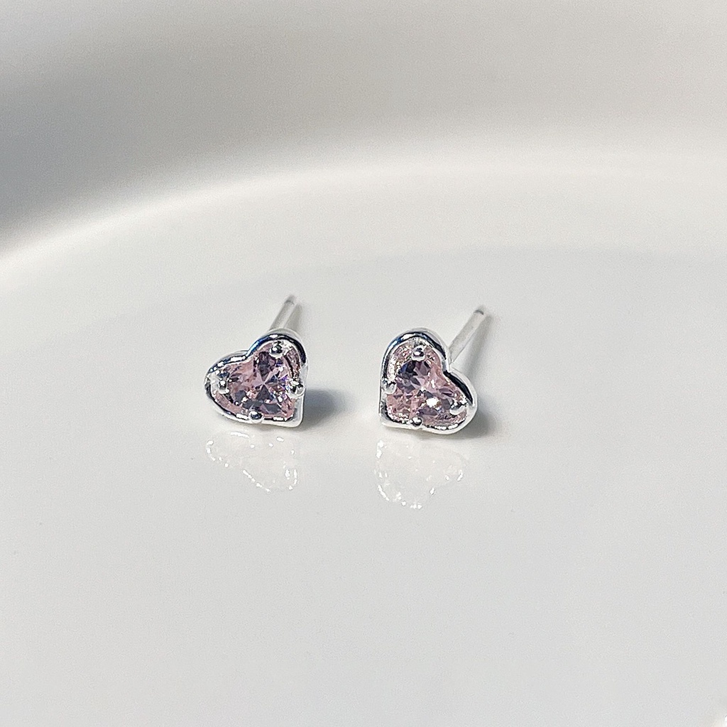 S925 Perak Jarum Stud Anting Zirkon Warna-Warni Jantung Cochlear Stud Telinga Perhiasan