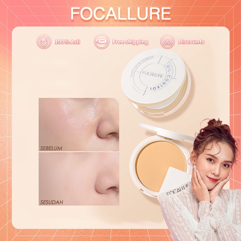 FOCALLURE Natural Oil-control Powder Stay-Matte Bedak Hingga 12 Jam Powder Professional Brand Pressed Powder Stay-Matte