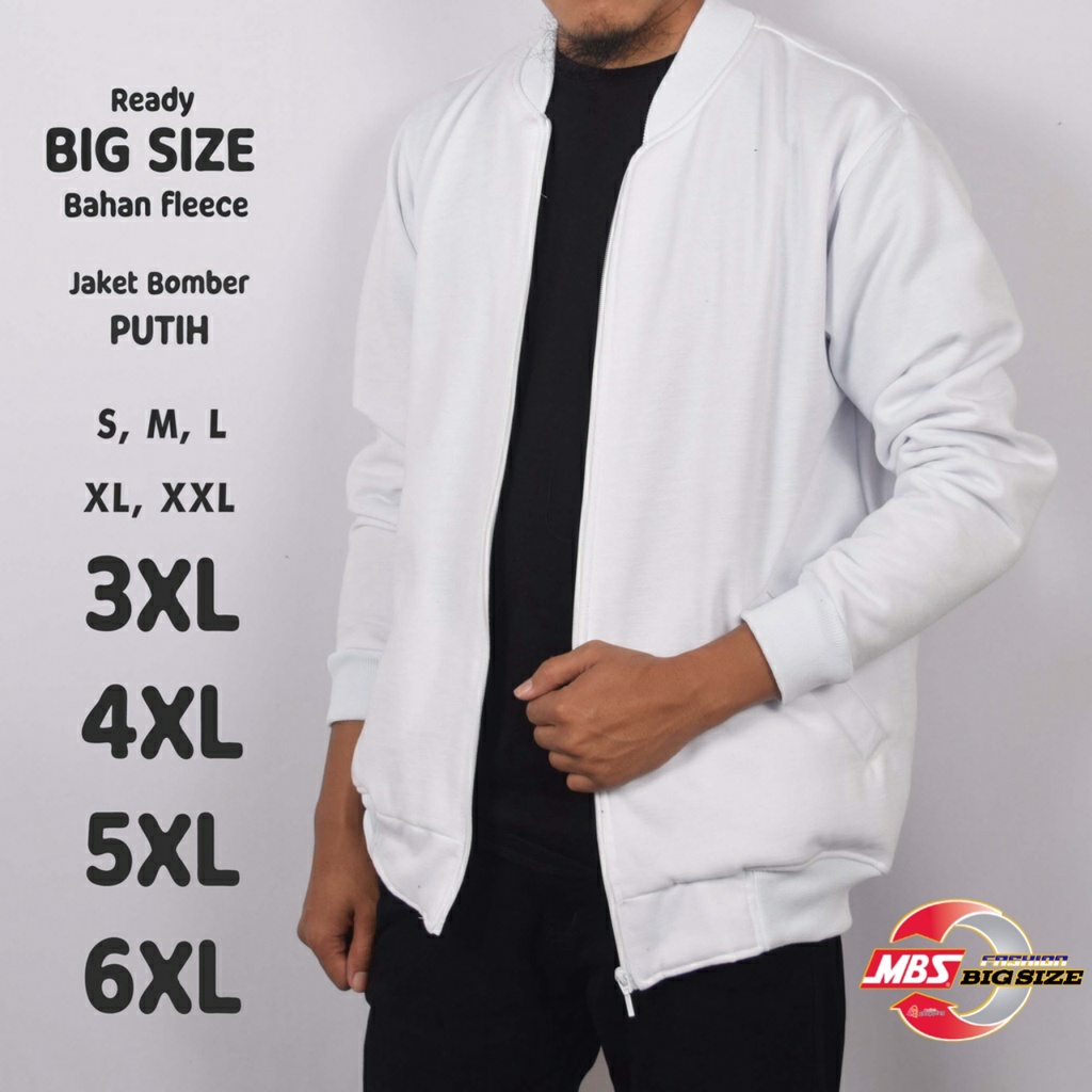 JAKET BOMBER BIG SIZE PUTIH POLOS UNISEX PRIA WANITA S/M/L/XL/XXL/XXXL/XXXXL/XXXXXL/XXXXXXL/JUMBO OV
