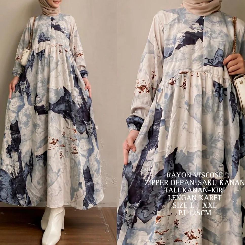 MURAH BANGET Midi Dress Motif Original - Home Dress Busui Rayon Viscose Premium - Kalana Anira Bunga