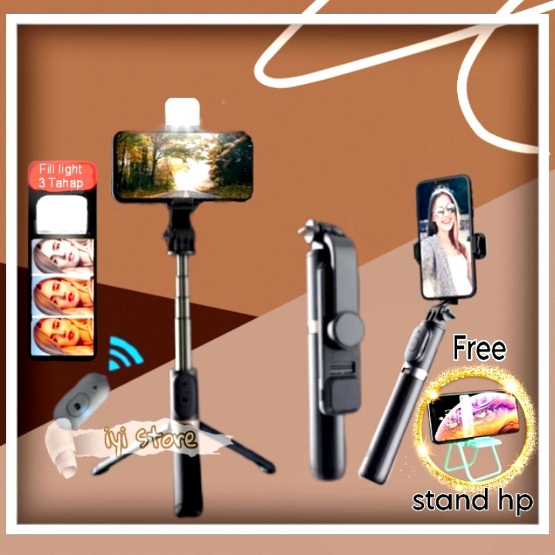 Tongsis Tripod 3 in 1 Led Fill Light Flash With Remote Bluetooth Gratis Stand Hp