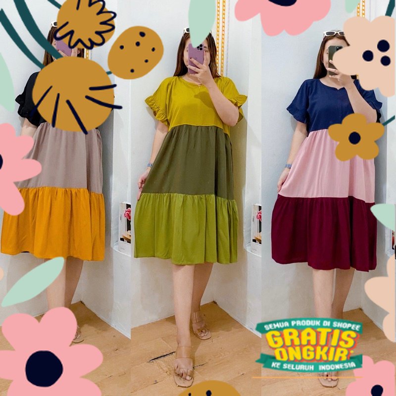 LOLIPOP DRESS / DRESS SUSUN PELANGI / DRESS SUSUN RAYON / DASTER SUSUN PELANGI / tosca mint