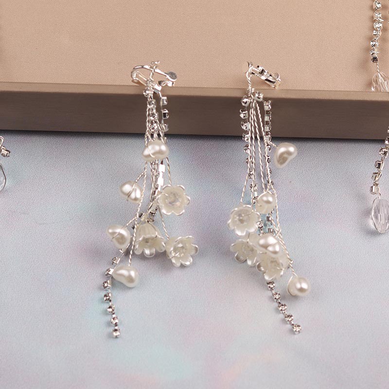 Set Anting Tusuk Gantungkalung Rantai Mutiara Handmade Untuk Pengantin Wanita