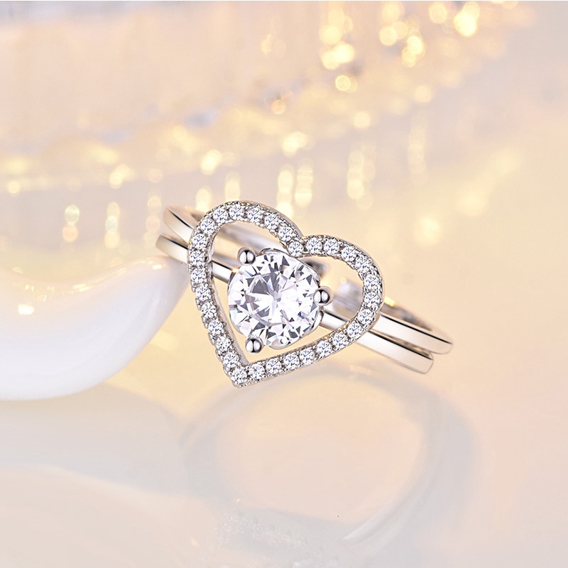 Cincin Pertunangan Model Terbuka Bentuk Hati | Cincin Adjustable Desain Hati Hollow | Gelang Pasangan | Sendok Garpu Bahan Stainless Steel