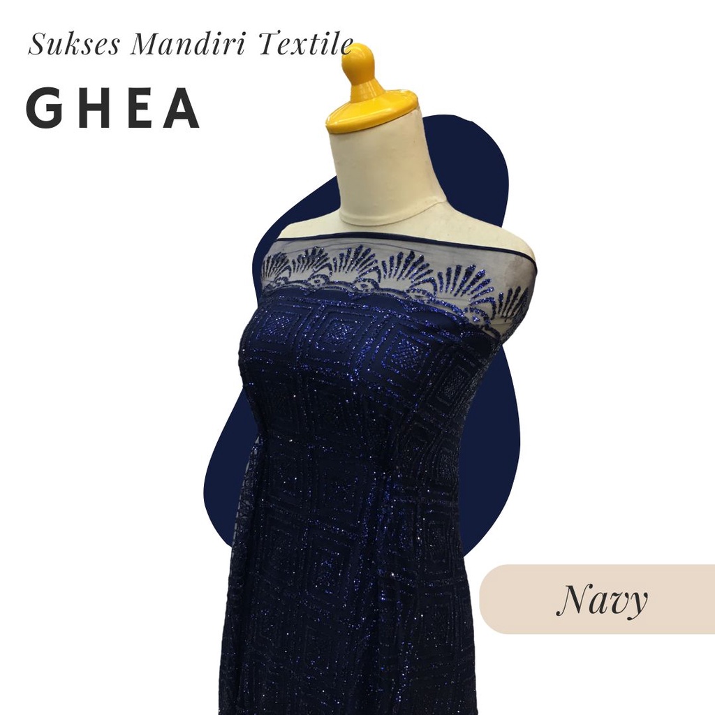[GHEA] Brokat Brukat Tile Premium Mewah Warna Navy SUGAR CANDY | Harga ½ meter = 50 cm (Bahan Dress 