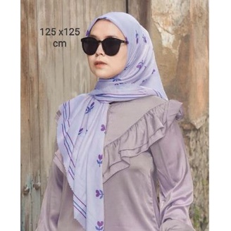 Jilbab Segi Empat 130 X130CM Motif TULIP LILAC
