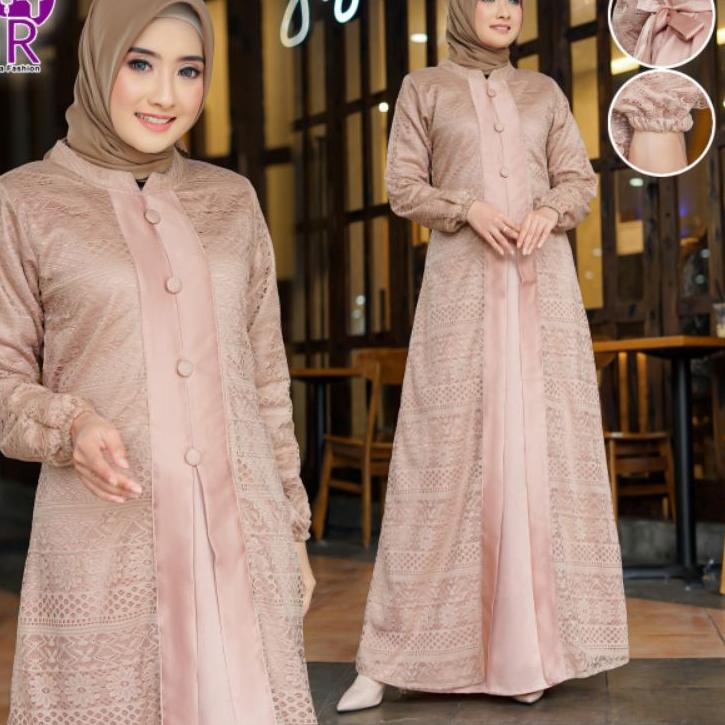 ★ Gamis Brokat Malika (Non Gliter) Buka Pintu (Rompi) Kancing Empat BR02 uk. M-XXXL (JUMBO) ☪