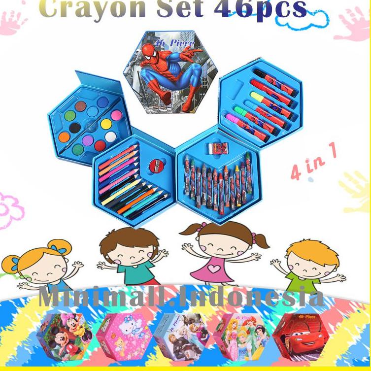 

12.12 Product HOT Crayon Set Karakter 4in1 Isi 46pcs - Alat Set Menggambar Melukis Pensil Warna Pastel Pensil Minyak warna untuk Melukis dan mewarnai !!!