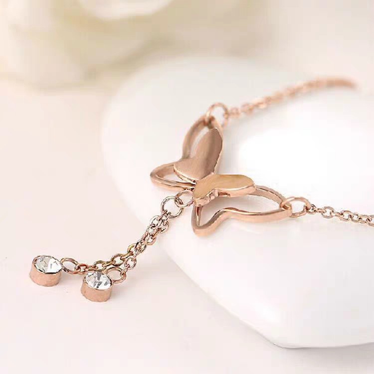 Gelang Kaki Hypoallergenic Tahan Air Bahan Titanium Steel Warna Rose Gold Aksen Kupu-Kupu Untuk Wanita Butterfly Girlfriends