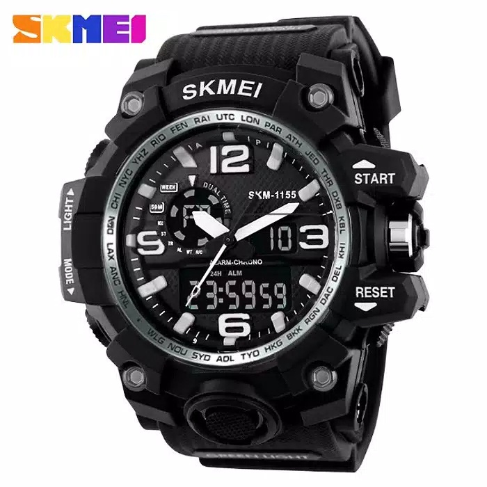 BEST SELLER JAM TANGAN PRIA SKMEI 1155 H60 DOUBLE TIME TALI RUBBER DM 4.8CM FREE BOX &amp; BATERAI || JAM TANGAN FASHION PRIA JAM TANGAN COWOK MURAH